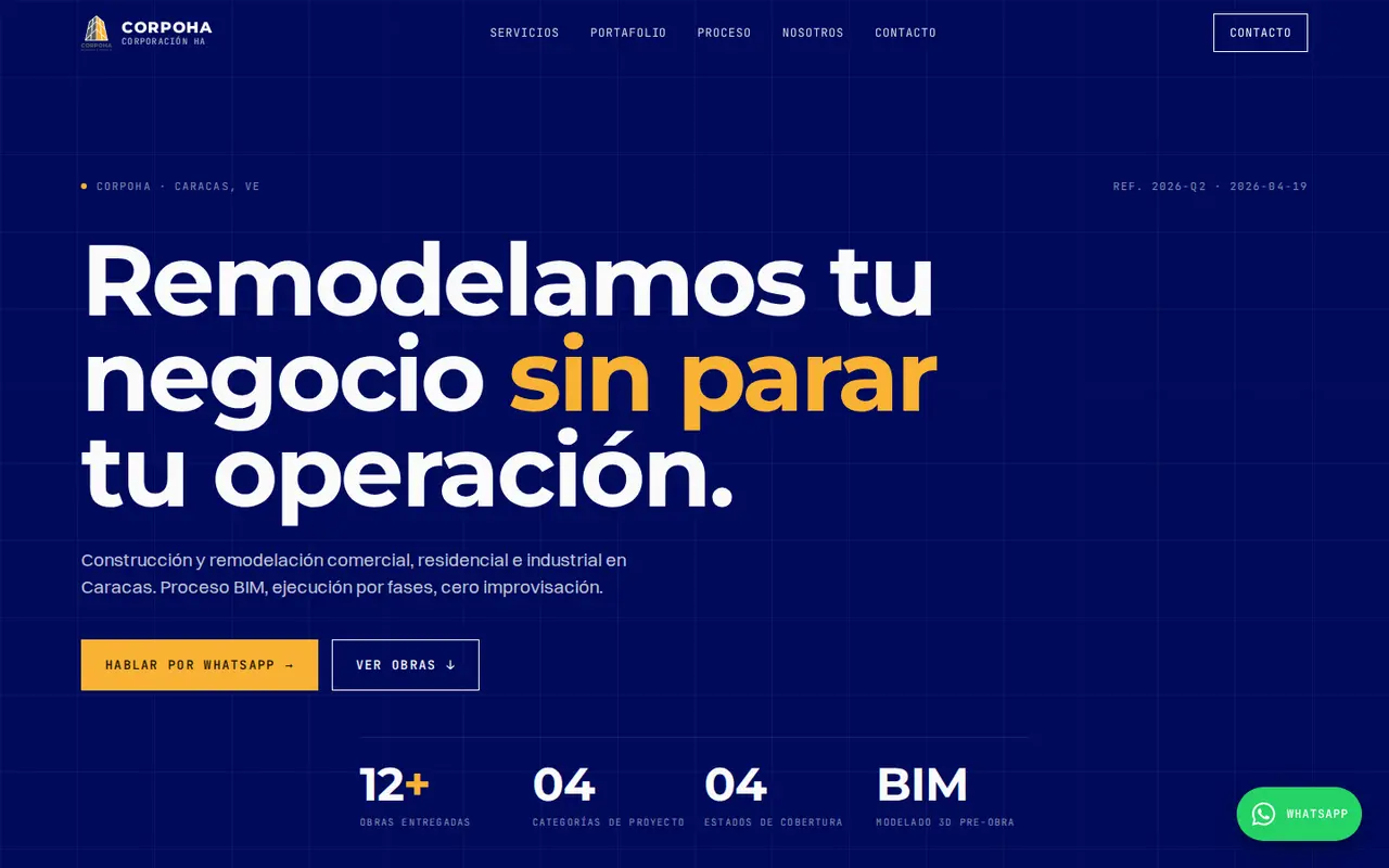 Preview del sitio Corporación HA